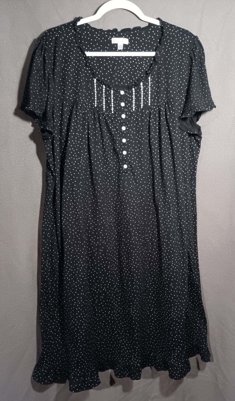 Secret Treasures Nightgown 2X Black White Polka Dots Short Sleeve Sleep Dress